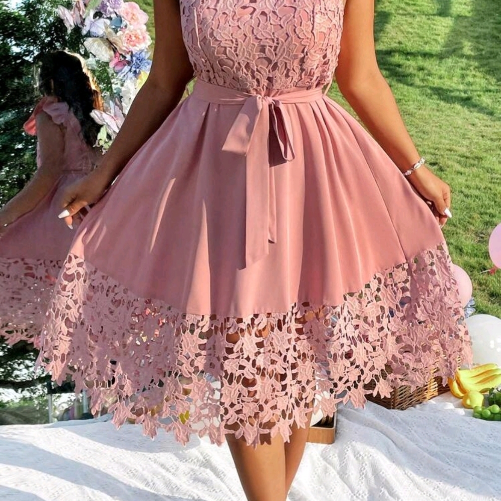 SHEIN Blush Pink Lace Overlay Dress